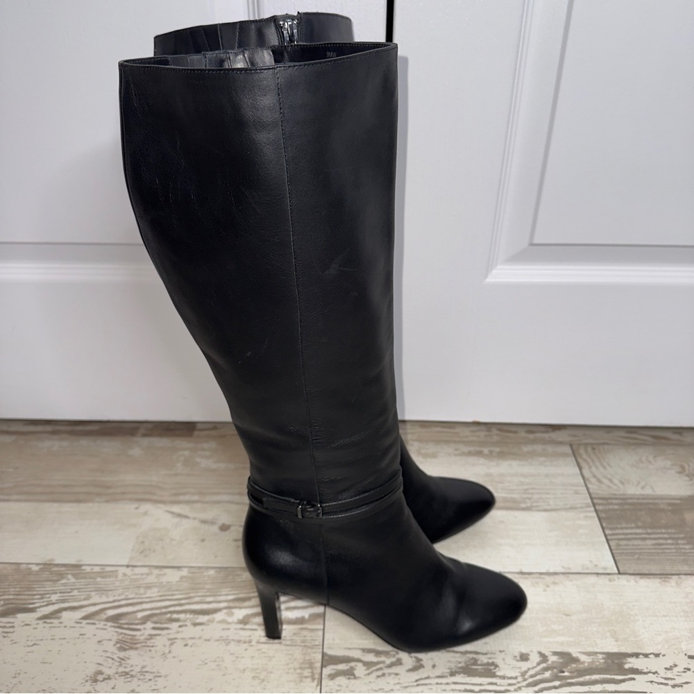 Antonio Melani Black Leather Knee-High Boots Heels‎ Women’s 9M - Picture 7 of 15